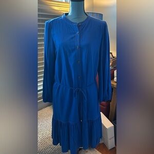 Royal Blue Dress By Nine West Size Large NWOT Tie Waist Ruffled Bottom